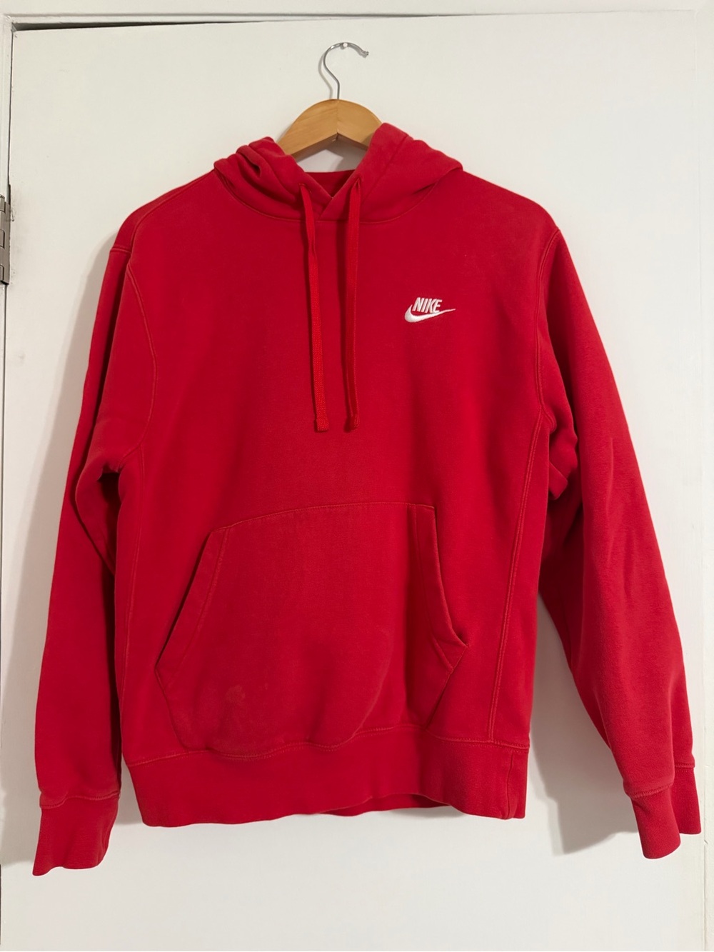 Nike Red Pullover Hoodie with White Swoosh Men’s Size Small